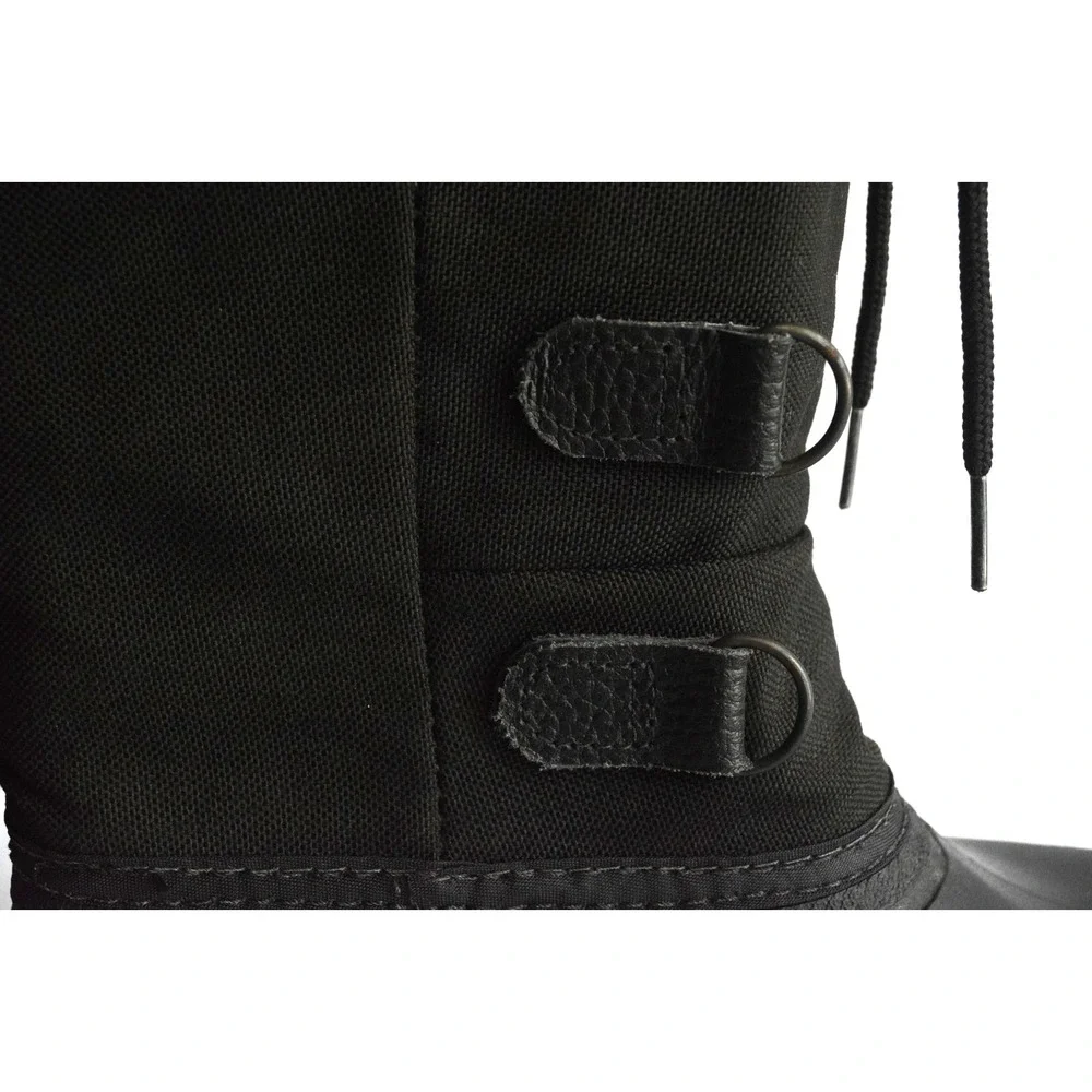 LL Bean Women's Black Canvas Pull On Mid Calf Drawstring Winter Boots Size 7 - Picture 12 of 16